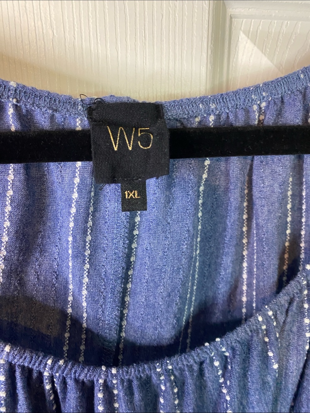 W5 Blue Vertical Stripe Ruffle Sleeve Blouse Size 1X - Picture 3 of 5